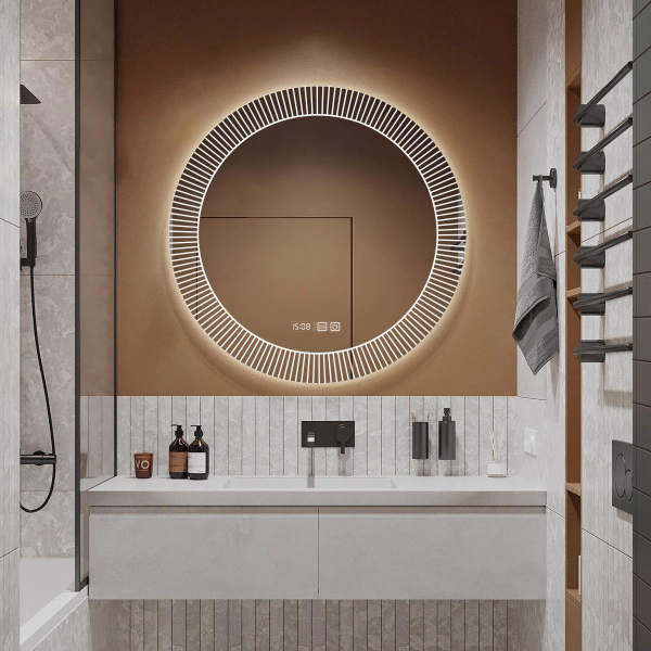 Chinese-Style Circular Smart Bathroom Mirror Wall Hanging Vanity Cabinet with LED