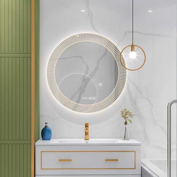 Chinese-Style Circular Smart Bathroom Mirror Wall Hanging Vanity Cabinet with LED