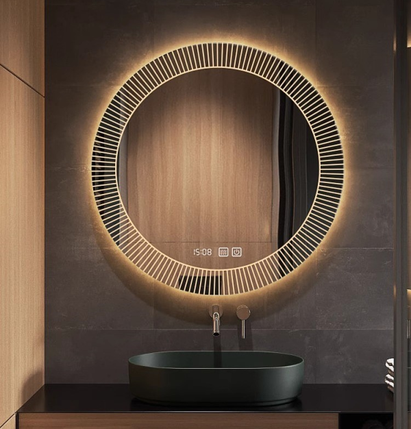 Chinese-Style Circular Smart Bathroom Mirror Wall Hanging Vanity Cabinet with LED