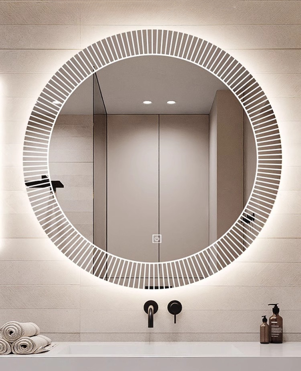 Chinese-Style Circular Smart Bathroom Mirror Wall Hanging Vanity Cabinet with LED
