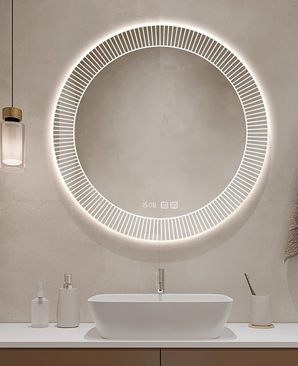 Chinese-Style Circular Smart Bathroom Mirror Wall Hanging Vanity Cabinet with LED