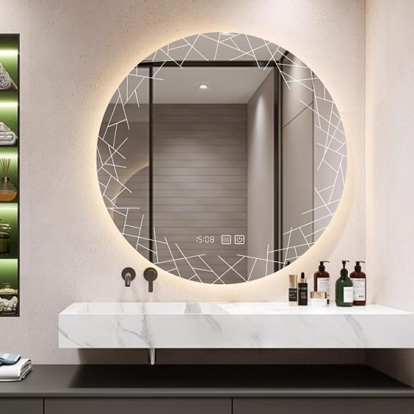Creative Circular LED Bathroom Mirror Wall Mounted Illuminated Makeup Mirror