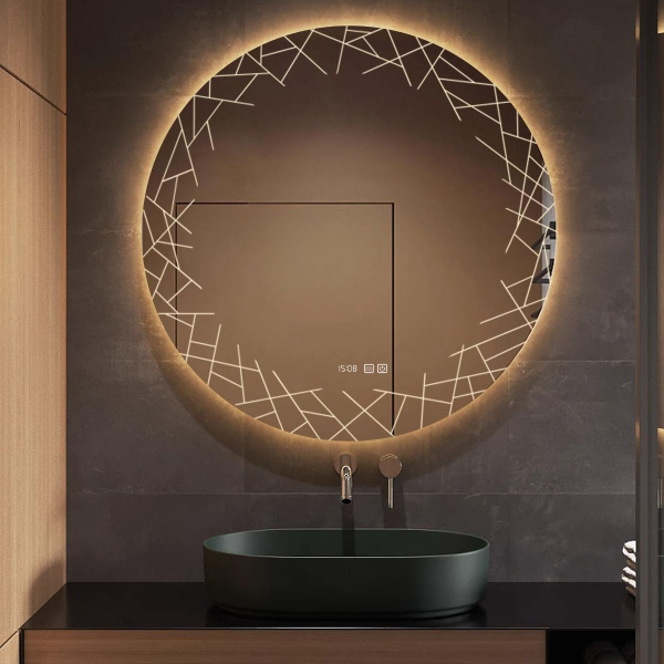 Creative Circular LED Bathroom Mirror Wall Mounted Illuminated Makeup Mirror