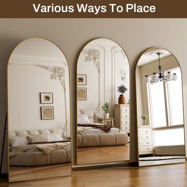 Customized Gold Aluminum Frame Arched Full Length Dressing Mirror for Living Room Bedroom