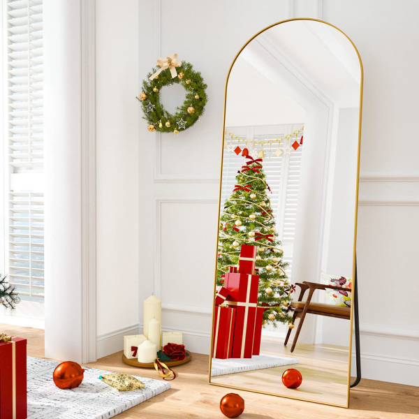 Customized Gold Aluminum Frame Arched Full Length Dressing Mirror for Living Room Bedroom