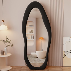 Irregular Wavy Wall Mounted Floor Mirror with Stand for Bedroom Living Room