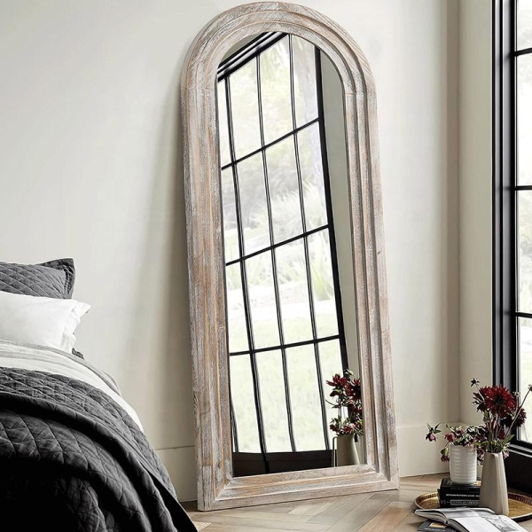Rustic Weathered Wood Arched Full Length Mirror Rectangular Full Body Standing Floor Mirror