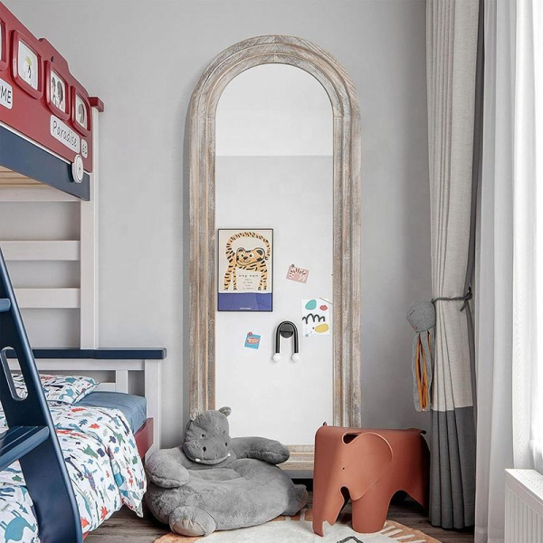 Rustic Weathered Wood Arched Full Length Mirror Rectangular Full Body Standing Floor Mirror