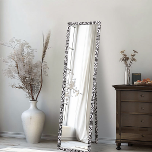 Floor Standing MDF Mirror Zebra Patterned Door Hanging Mirror for Bedroom