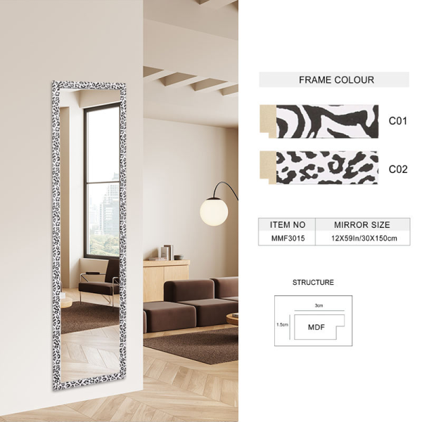 Floor Standing MDF Mirror Zebra Patterned Door Hanging Mirror for Bedroom