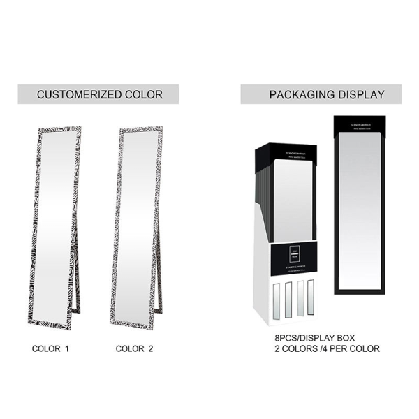 Floor Standing MDF Mirror Zebra Patterned Door Hanging Mirror for Bedroom