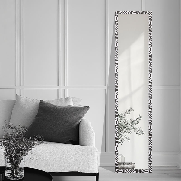 Floor Standing MDF Mirror Zebra Patterned Door Hanging Mirror for Bedroom
