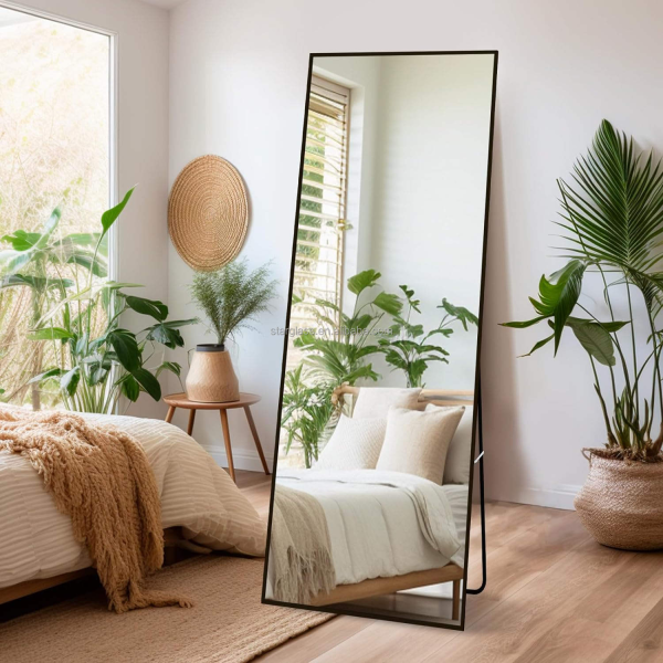 Full Length Mirror Floor Mirror Photo Modern Aluminum Alloy Metal Framed Mirror