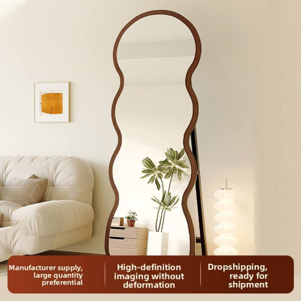 Modern Luxury Style Full-Length Wavy Design Glass Mirror for Home and Bedroom