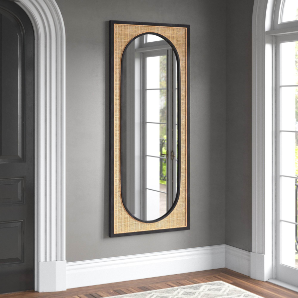 New Large Woven Accent Rectangle Full Length Standing Glass Mirror for Home Decor