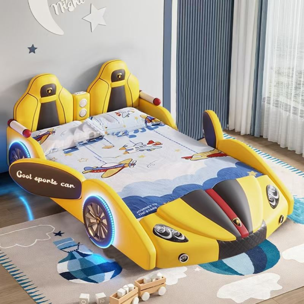 Modern luxury king-size genuine leather high-quality children's car-shaped childern bed