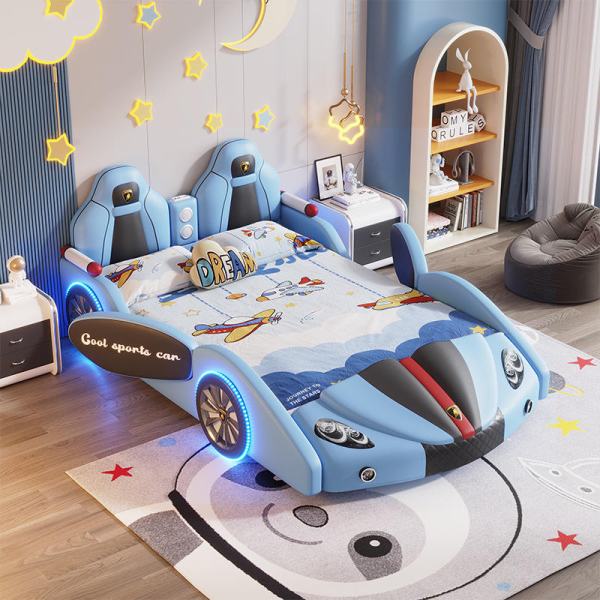 Modern luxury king-size genuine leather high-quality children's car-shaped childern bed