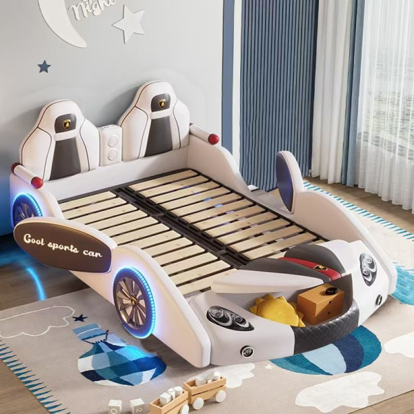 Modern luxury king-size genuine leather high-quality children's car-shaped childern bed