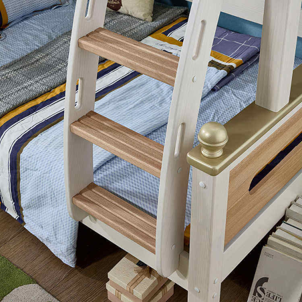 Modern eco-friendly wooden double bed with slide children's bedroom furniture for families