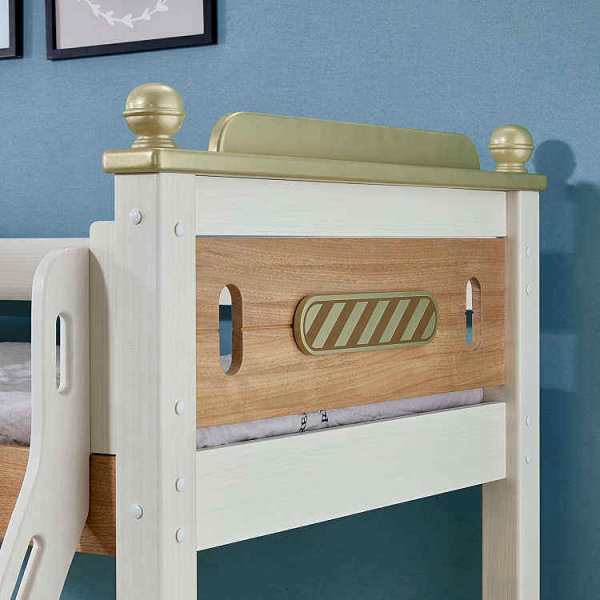 Modern eco-friendly wooden double bed with slide children's bedroom furniture for families