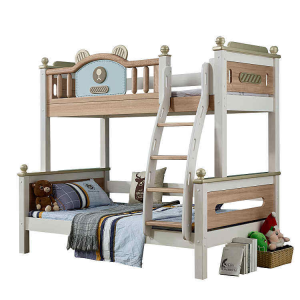 Modern eco-friendly wooden double bed with slide children's bedroom furniture for families