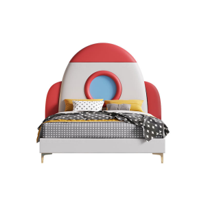 Solid Wood Frame Rocket Leather Bed Unique 1.2 1.5m Cartoon Cute Furniture for Kids