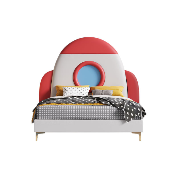 Solid Wood Frame Rocket Leather Bed Unique 1.2 1.5m Cartoon Cute Furniture for Kids