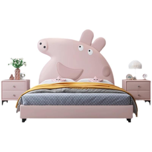 Contemporary Pink Princess Pig Design Double Bed for Children Wood Double Decker Bed