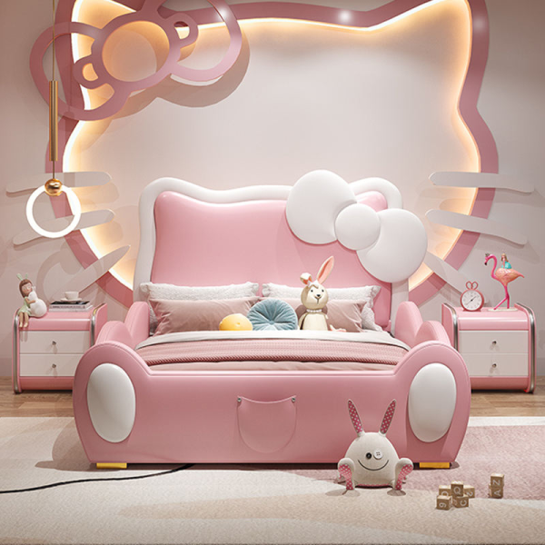 Modern Cute Cat Cartoon Princess Bed Solid Wood for Bedroom Living Room