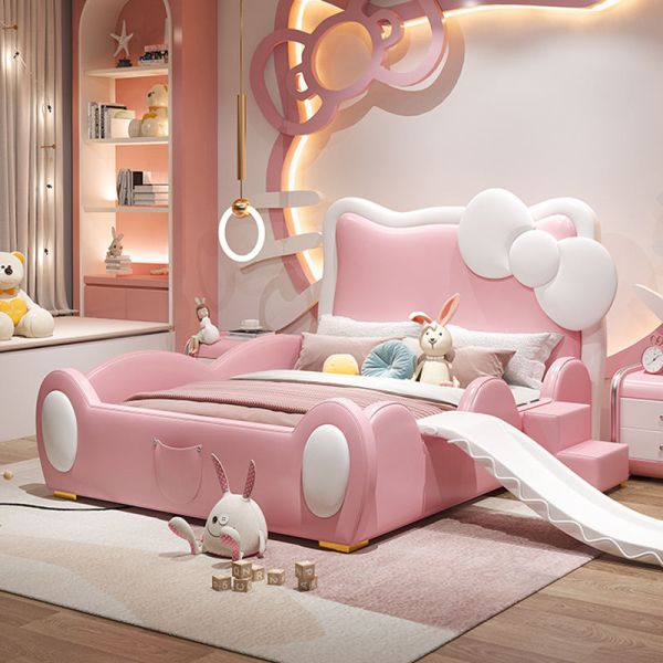 Modern Cute Cat Cartoon Princess Bed Solid Wood for Bedroom Living Room