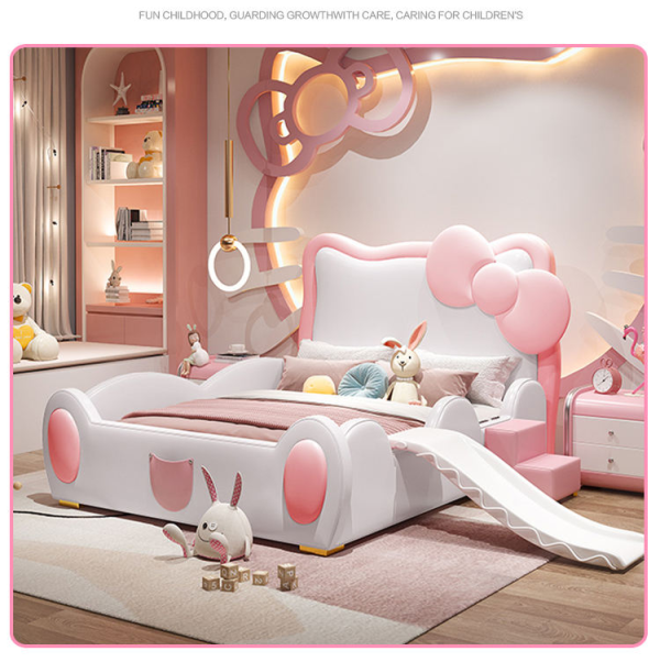 Modern Cute Cat Cartoon Princess Bed Solid Wood for Bedroom Living Room