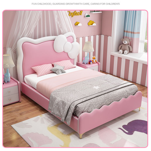 Modern Cute Cat Cartoon Princess Bed Solid Wood for Bedroom Living Room