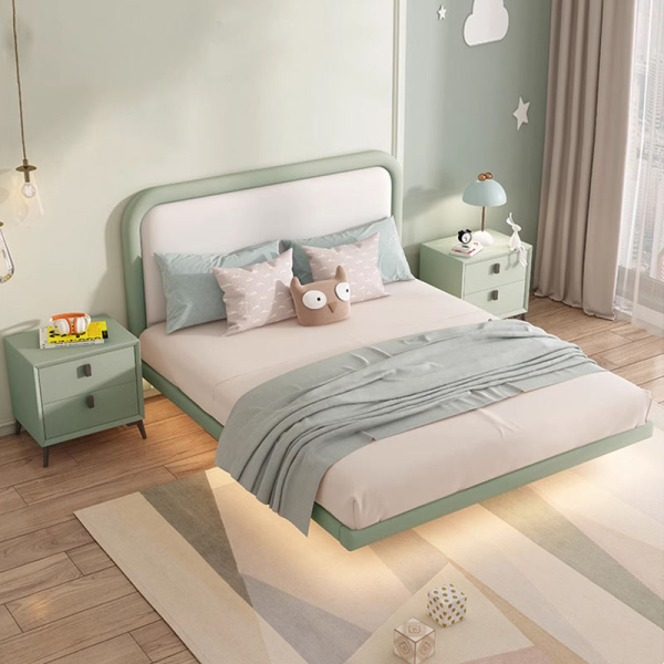French Cream Style Single & Double Princess Storage Bed for Kids Soft Modern Fabric