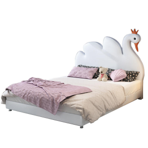 Solid Wood Kids Bed Swan Slide Cartoon Design Single Twin for Boys Girls for Bedroom