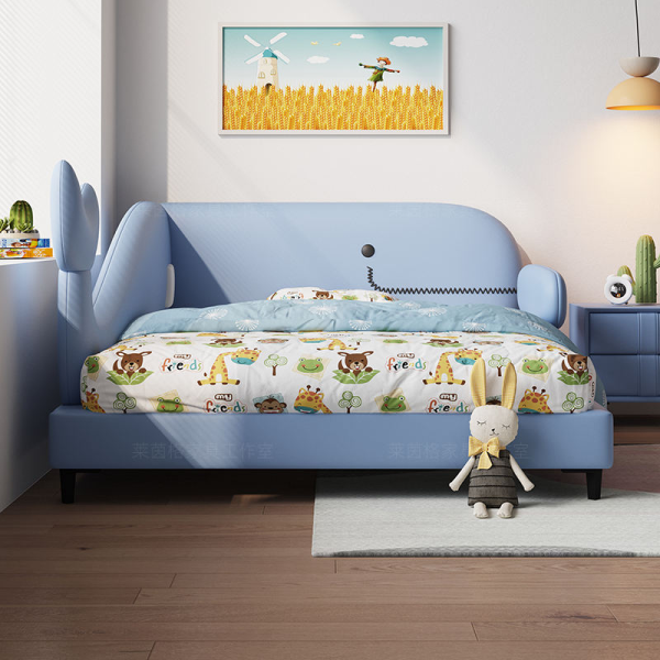 Modern Single Bed Cartoon Whale Design Guardrails Princess Style Kids Bed for Boys Girls