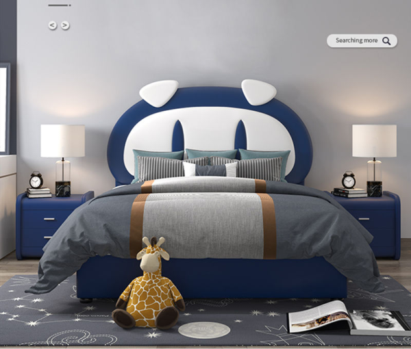 Children's Cute Piggy Cartoon Bedroom Furniture Set Soft Pack Leather Storage Bed
