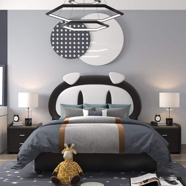 Children's Cute Piggy Cartoon Bedroom Furniture Set Soft Pack Leather Storage Bed