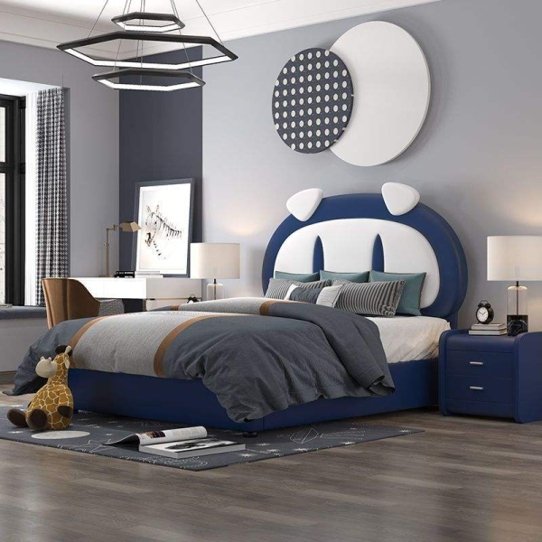 Children's Cute Piggy Cartoon Bedroom Furniture Set Soft Pack Leather Storage Bed