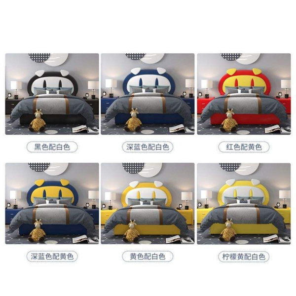 Children's Cute Piggy Cartoon Bedroom Furniture Set Soft Pack Leather Storage Bed