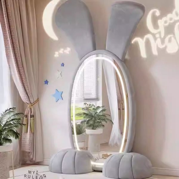 Modern Creative Eco Kids Full-Length Dressing Mirror Cute Rabbit with Big Ear for Villa Apartment Warehouse